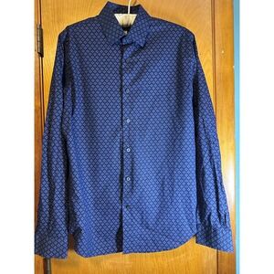 Express Men's Navy‎ Diamond Pattern Button Down Shirt Slim Small